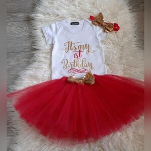 Brand New "Its My 1st Birthday" Gold and Red Birthday Outfit with Tutu